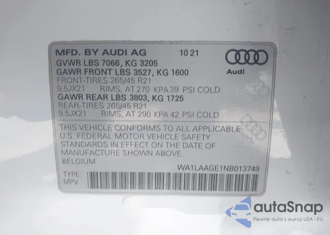 2022 Audi E-Tron Premium Plus Quattro из США, поврежденный, VIN WA1LAAGE1NB013749